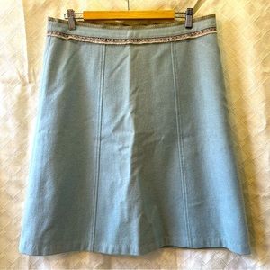 Gap Knee Length Skirt Wool Blend Size 14 Blue with Brown decorative trim